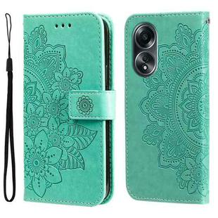 For OPPO A58 4G 7-petal Flowers Embossing Leather Phone Case(Green)