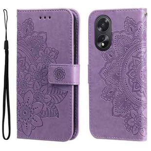 For OPPO A38 4G / A18 4G Global 7-petal Flowers Embossing Leather Phone Case(Light Purple)