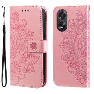 For OPPO A38 4G / A18 4G Global 7-petal Flowers Embossing Leather Phone Case(Rose Gold)