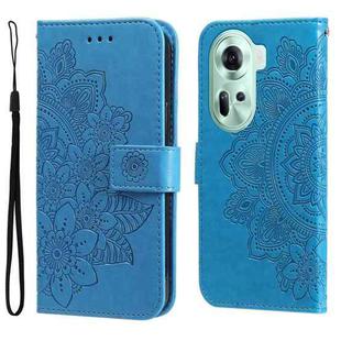 For OPPO Reno11 5G Global Seven-petal Flowers Embossing Leather Phone Case(Blue)