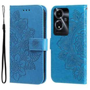 For OPPO A59 5G / A2m Seven-petal Flowers Embossing Leather Phone Case(Blue)