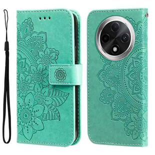 For OPPO A3 Pro 5G Seven-petal Flowers Embossing Leather Phone Case(Green)