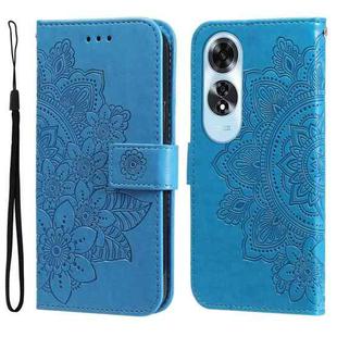 For OPPO A60 4G Global 7-petal Flowers Embossing Leather Phone Case(Blue)