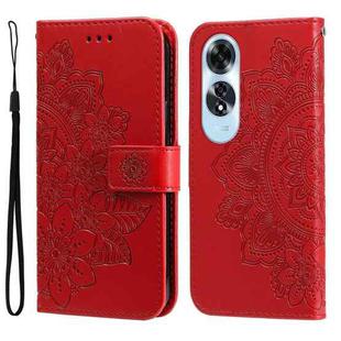 For OPPO A60 4G Global 7-petal Flowers Embossing Leather Phone Case(Red)