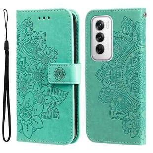 For OPPO Reno12 5G Global Seven-petal Flowers Embossing Leather Phone Case(Green)