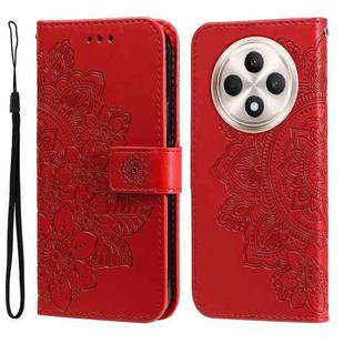 For OPPO Reno12 F 5G Global Seven-petal Flowers Embossing Leather Phone Case(Red)