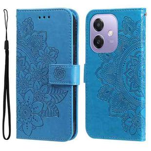 For OPPO A3x 4G / A3x 5G India Seven-petal Flowers Embossing Leather Phone Case(Blue)