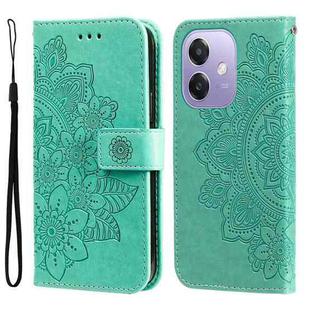 For OPPO A3x 4G / A3x 5G India Seven-petal Flowers Embossing Leather Phone Case(Green)