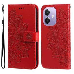 For OPPO A3x 4G / A3x 5G India Seven-petal Flowers Embossing Leather Phone Case(Red)