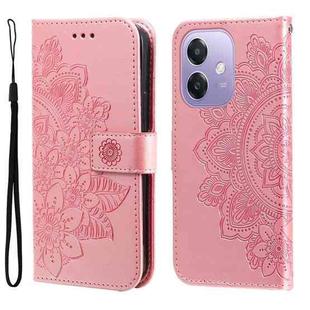 For OPPO A3x 4G / A3x 5G India Seven-petal Flowers Embossing Leather Phone Case(Rose Gold)