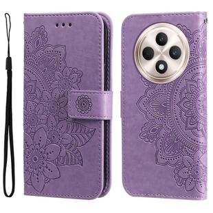 For OPPO Reno12 F 4G Seven-petal Flowers Embossing Leather Phone Case(Light Purple)