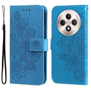 For OPPO Reno12 F 4G Seven-petal Flowers Embossing Leather Phone Case(Blue)