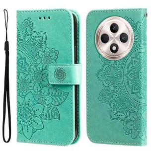 For OPPO Reno12 F 4G Seven-petal Flowers Embossing Leather Phone Case(Green)