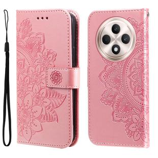 For OPPO Reno12 F 4G Seven-petal Flowers Embossing Leather Phone Case(Rose Gold)