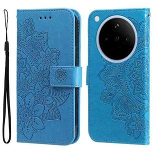 For OPPO Find X8 Seven-petal Flowers Embossing Leather Phone Case(Blue)