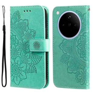 For OPPO Find X8 Seven-petal Flowers Embossing Leather Phone Case(Green)