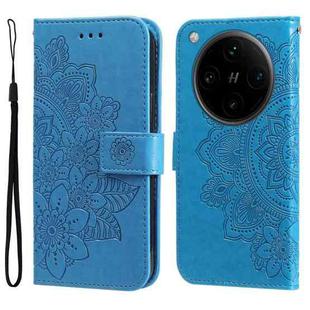 For OPPO Find X8 Pro Seven-petal Flowers Embossing Leather Phone Case(Blue)