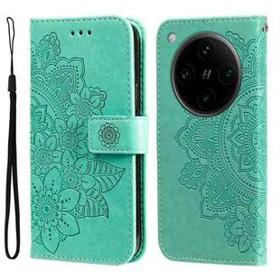 For OPPO Find X8 Pro Seven-petal Flowers Embossing Leather Phone Case(Green)