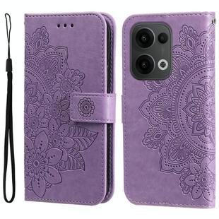 For OPPO Reno13 Global Seven-petal Flowers Embossing Leather Phone Case(Light Purple)