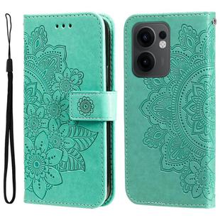 For OPPO Reno13 F 4G / 5G Seven-petal Flowers Embossing Leather Phone Case(Green)