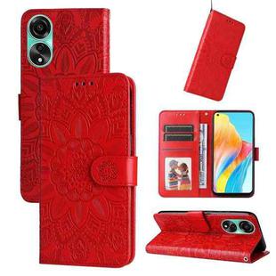 For OPPO A78 4G Embossed Sunflower Leather Phone Case(Red)
