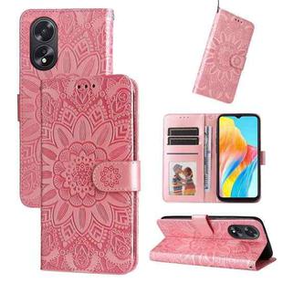 For OPPO A38 4G / A18 4G Global Embossed Sunflower Leather Phone Case(Rose Gold)