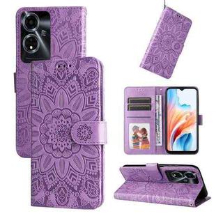 For OPPO A59 5G / A2m Embossed Sunflower Leather Phone Case(Purple)