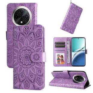 For OPPO A3 Pro 5G Embossed Sunflower Leather Phone Case(Purple)