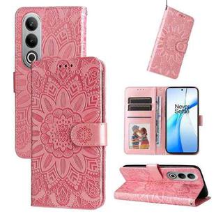 For OPPO K12 Embossed Sunflower Leather Phone Case(Rose Gold)