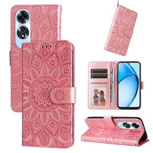 For OPPO A60 4G Global Embossed Sunflower Leather Phone Case(Rose Gold)