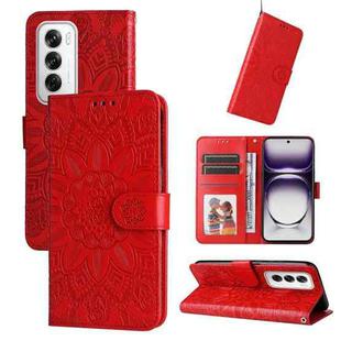 For OPPO Reno12 5G Global Embossed Sunflower Leather Phone Case(Red)