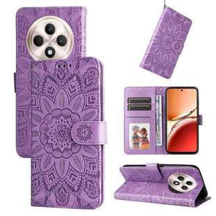 For OPPO Reno12 F 5G Global Embossed Sunflower Leather Phone Case(Purple)