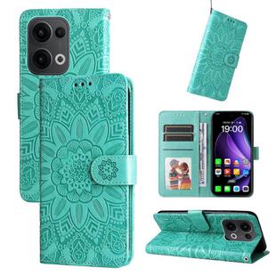 For OPPO Reno13 Global Embossed Sunflower Leather Phone Case(Green)
