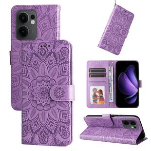 For OPPO Reno13 F 4G / 5G Embossed Sunflower Leather Phone Case(Purple)