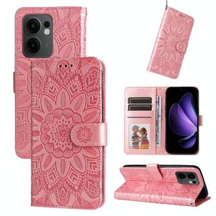 For OPPO Reno13 F 4G / 5G Embossed Sunflower Leather Phone Case(Rose Gold)