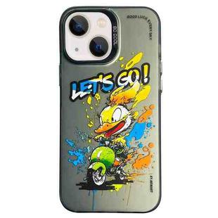 For iPhone 14 Double Layer Color Silver Series Animal Oil Painting Phone Case(Duck Rush)
