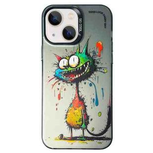 For iPhone 14 Double Layer Color Silver Series Animal Oil Painting Phone Case(Big Eyed Cat)