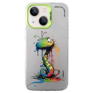 For iPhone 14 Double Layer Color Silver Series Animal Oil Painting Phone Case(Zodiac Snake)