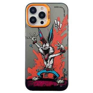 For iPhone 14 Pro Double Layer Color Silver Series Animal Oil Painting Phone Case(Gesture Rabbit)