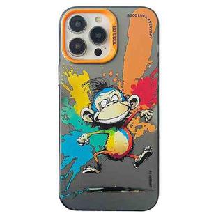 For iPhone 14 Pro Double Layer Color Silver Series Animal Oil Painting Phone Case(Jumping Monkey)