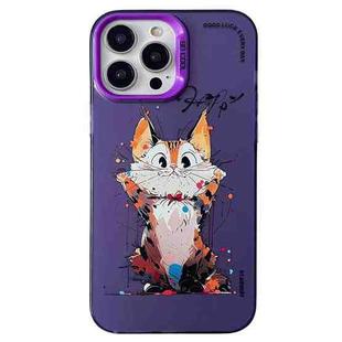 For iPhone 14 Pro Double Layer Color Silver Series Animal Oil Painting Phone Case(Cuddle Cat)