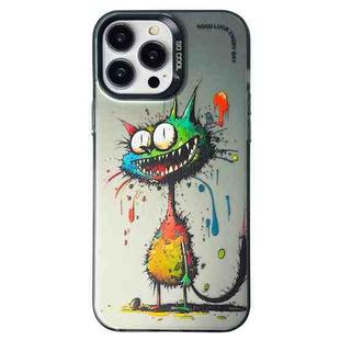 For iPhone 14 Pro Max Double Layer Color Silver Series Animal Oil Painting Phone Case(Big Eyed Cat)