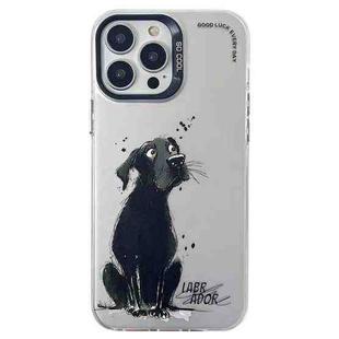 For iPhone 14 Pro Max Double Layer Color Silver Series Animal Oil Painting Phone Case(Labrador)