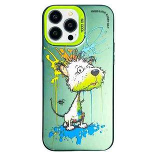 For iPhone 13 Pro Max Double Layer Color Silver Series Animal Oil Painting Phone Case(White Dog)