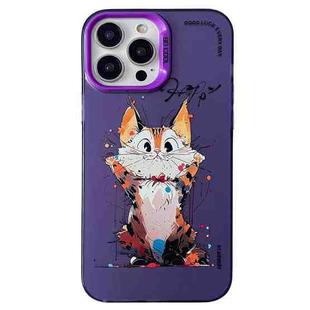 For iPhone 13 Pro Max Double Layer Color Silver Series Animal Oil Painting Phone Case(Cuddle Cat)