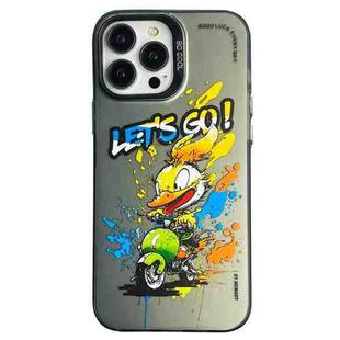 For iPhone 13 Pro Double Layer Color Silver Series Animal Oil Painting Phone Case(Duck Rush)