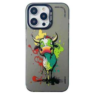 For iPhone 13 Pro Double Layer Color Silver Series Animal Oil Painting Phone Case(Zodiac Ox)
