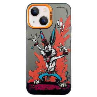 For iPhone 13 Double Layer Color Silver Series Animal Oil Painting Phone Case(Gesture Rabbit)