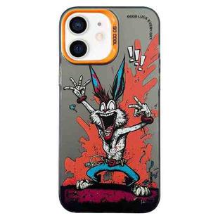 For iPhone 12 Double Layer Color Silver Series Animal Oil Painting Phone Case(Gesture Rabbit)