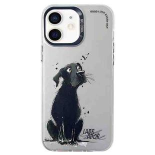 For iPhone 12 Double Layer Color Silver Series Animal Oil Painting Phone Case(Labrador)